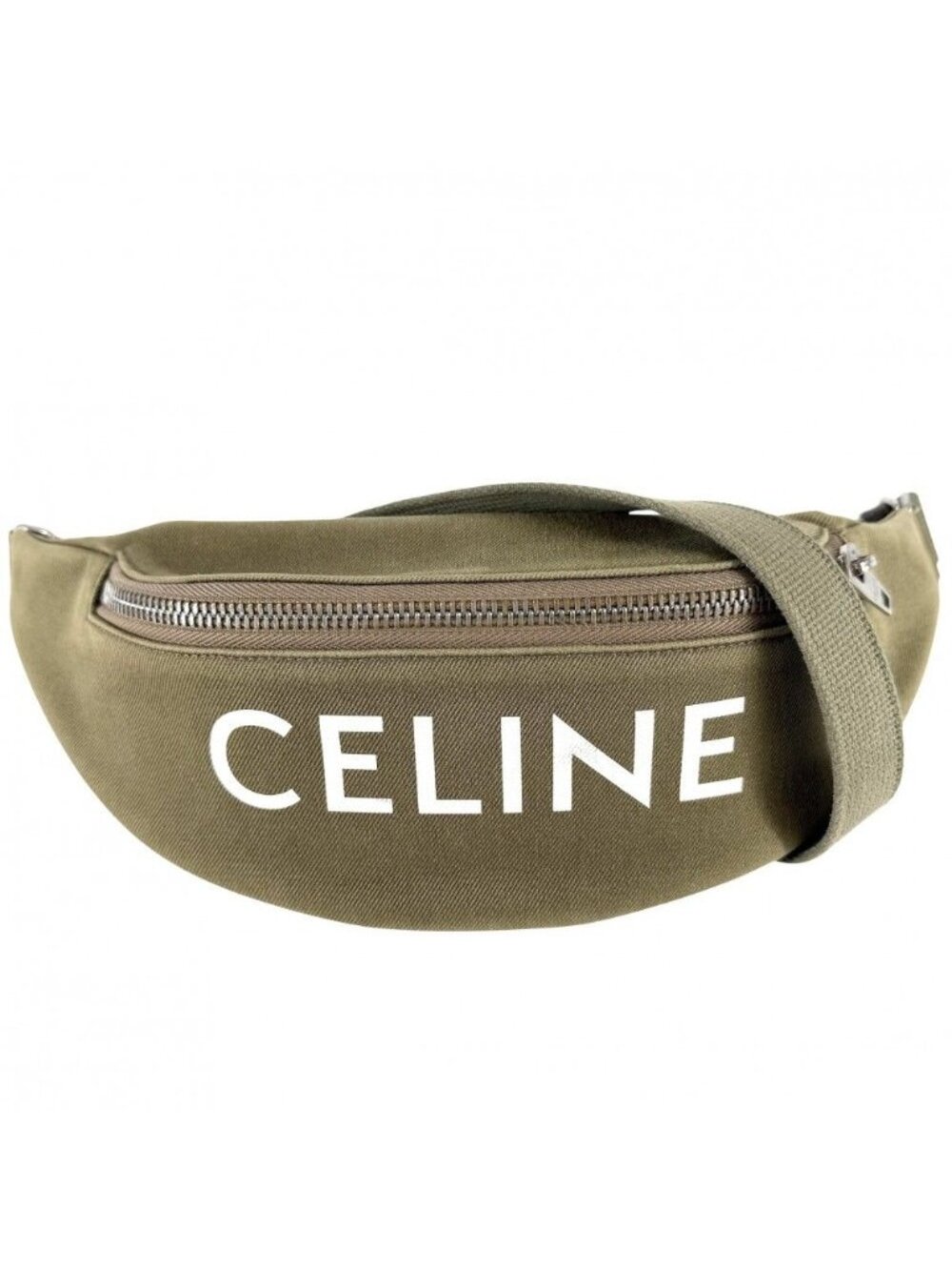 Celine Belt Bag Logo Bag Canvas Khaki Silver